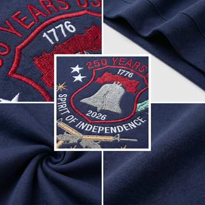USA 250 Years Since 1776 Embroidered Sweatshirt - Classic Patriotic Celebration