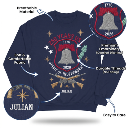 USA 250 Years Since 1776 Embroidered Sweatshirt - Classic Patriotic Celebration