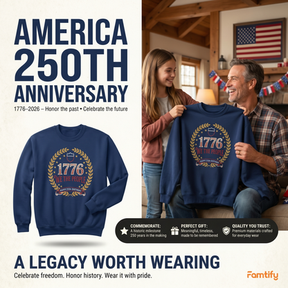 USA 250 Years Since 1776 Sweatshirt - Celebrate America Embroidered Crewneck