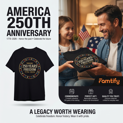 Custom Freedom 250 Years Embroidered T-Shirt - Circular Badge Patriotic USA Gift 1776–2026