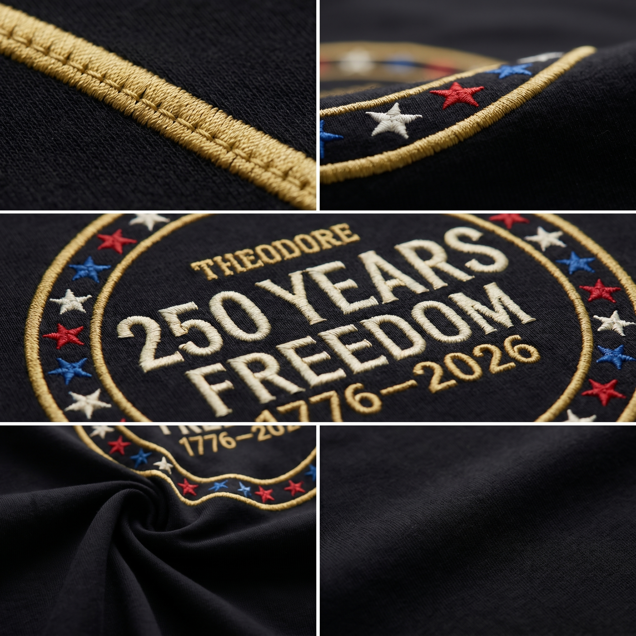 Custom Freedom 250 Years Embroidered T-Shirt - Circular Badge Patriotic USA Gift 1776–2026