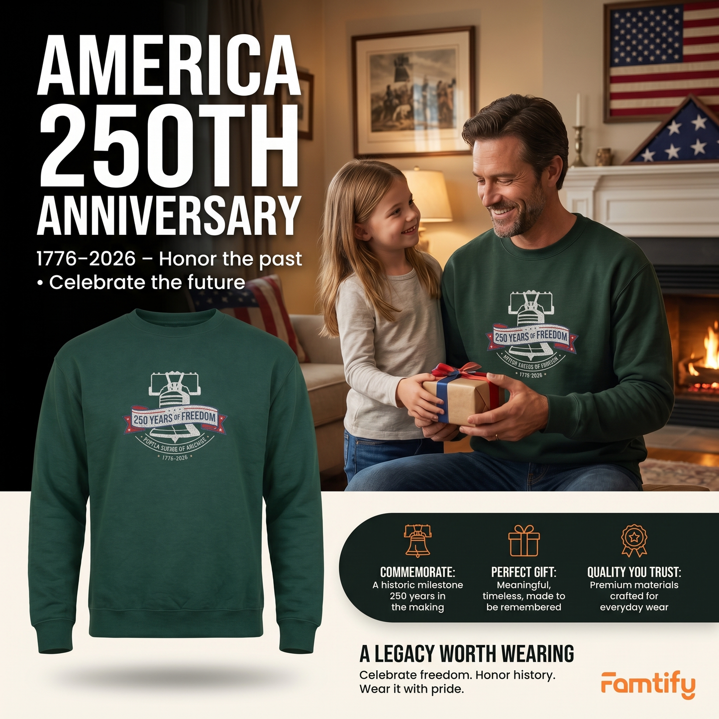 USA 1776-2026 Liberty Bell Patriotic Embroidered Sweatshirt 250th Anniversary Shirt