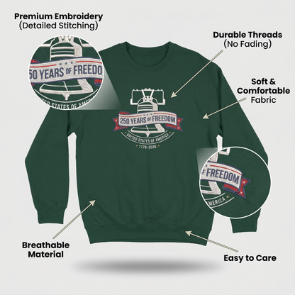 USA 1776-2026 Liberty Bell Patriotic Embroidered Sweatshirt 250th Anniversary Shirt