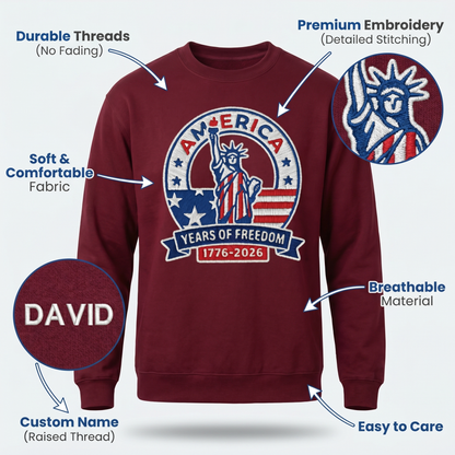 America 250 Years Embroidered Sweater - 1776 Independence Day Patriotic Gift