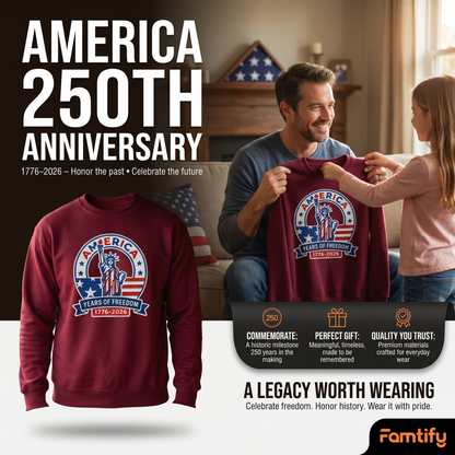 America 250 Years Embroidered Sweater - 1776 Independence Day Patriotic Gift