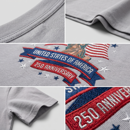 USA 250 Years 1776-2026 Personalized Embroidered Patriotic T-Shirt