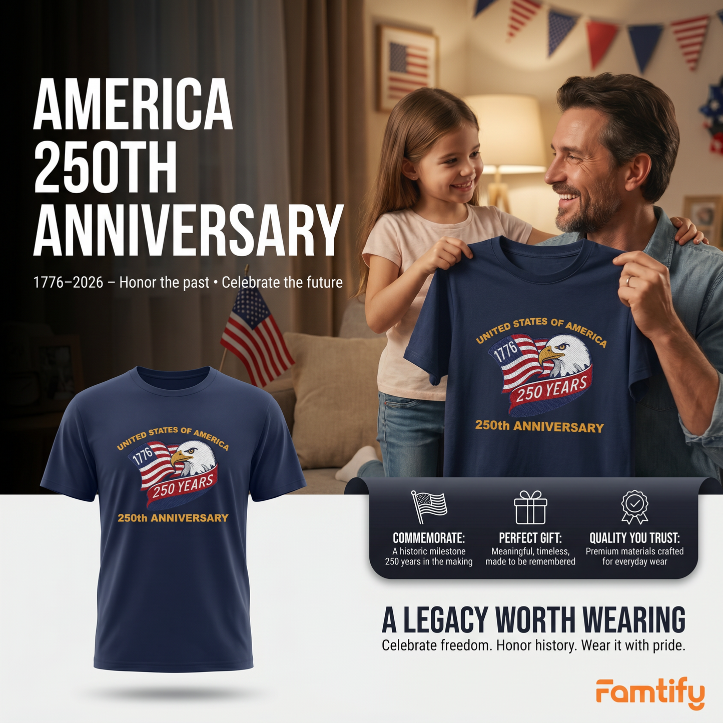USA 250th Anniversary Eagle Crest - Personalized Veteran Pride T-Shirt