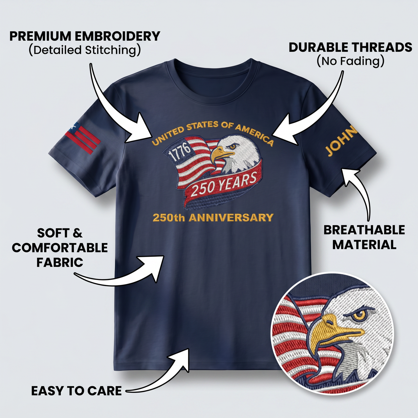 USA 250th Anniversary Eagle Crest - Personalized Veteran Pride T-Shirt