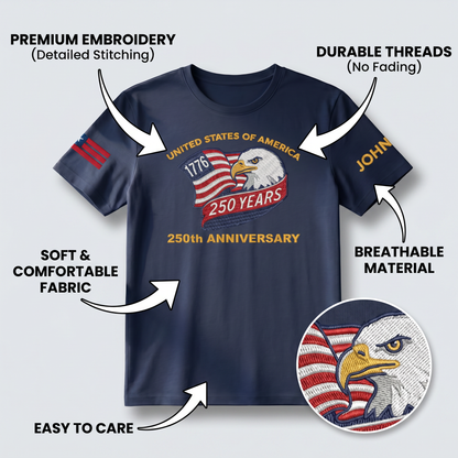 USA 250th Anniversary Eagle Crest - Personalized Veteran Pride T-Shirt