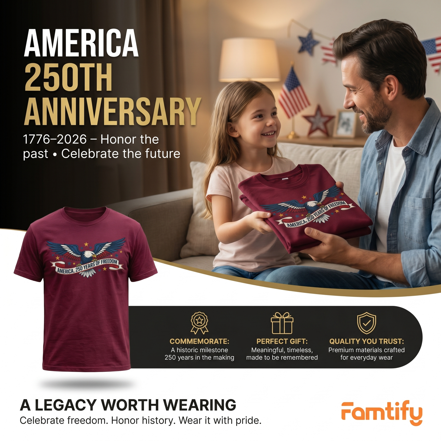 USA 250th Anniversary Eagle T-Shirt - Personalized American Pride Gift (1776-2026)