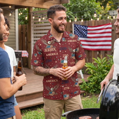 Celebrate America's 250th Anniversary Personalized Patriotic Hawaiian Shirt