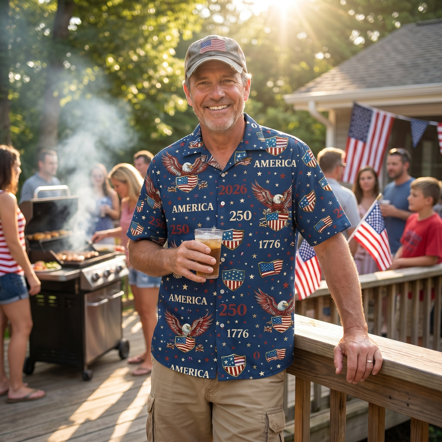 Celebrate America's 250th Anniversary Personalized Patriotic Hawaiian Shirt