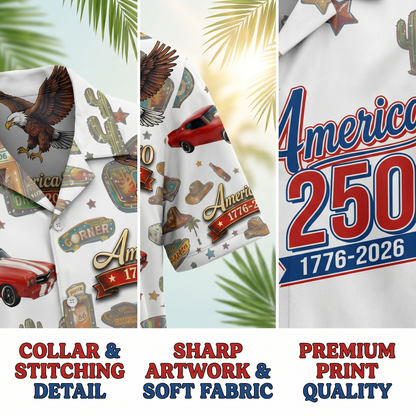Custom Car Photo 100 Years of Route 66 and America 250th Anniversary Hawaii Shirt