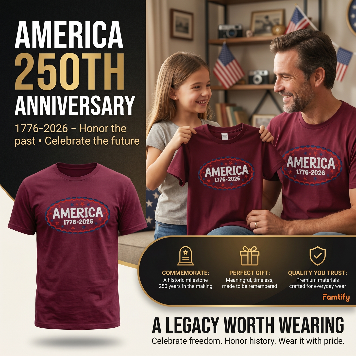 USA 250 Years Strong T-Shirt – 1776-2026 Independence Day Celebration Tee