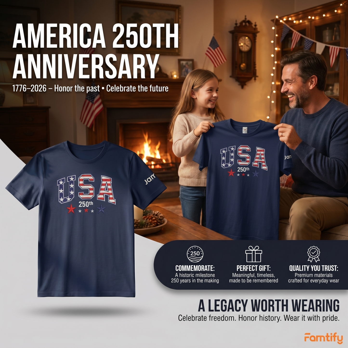 America 250th Anniversary 1776-2026 Embroidered T-Shirt