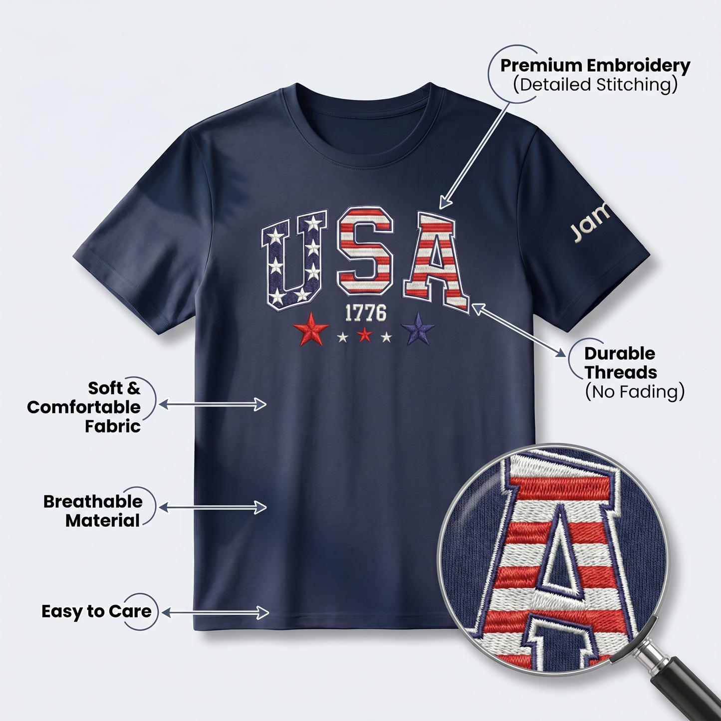 America 250th Anniversary 1776-2026 Embroidered T-Shirt