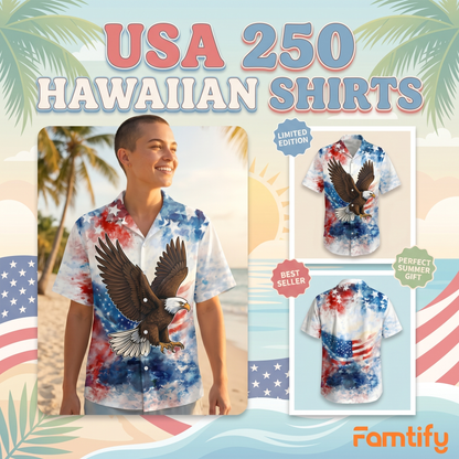 Custom Name Patriotic 250th Anniversary God Bless America Eagle 1776–2026 Hawaii Shirt