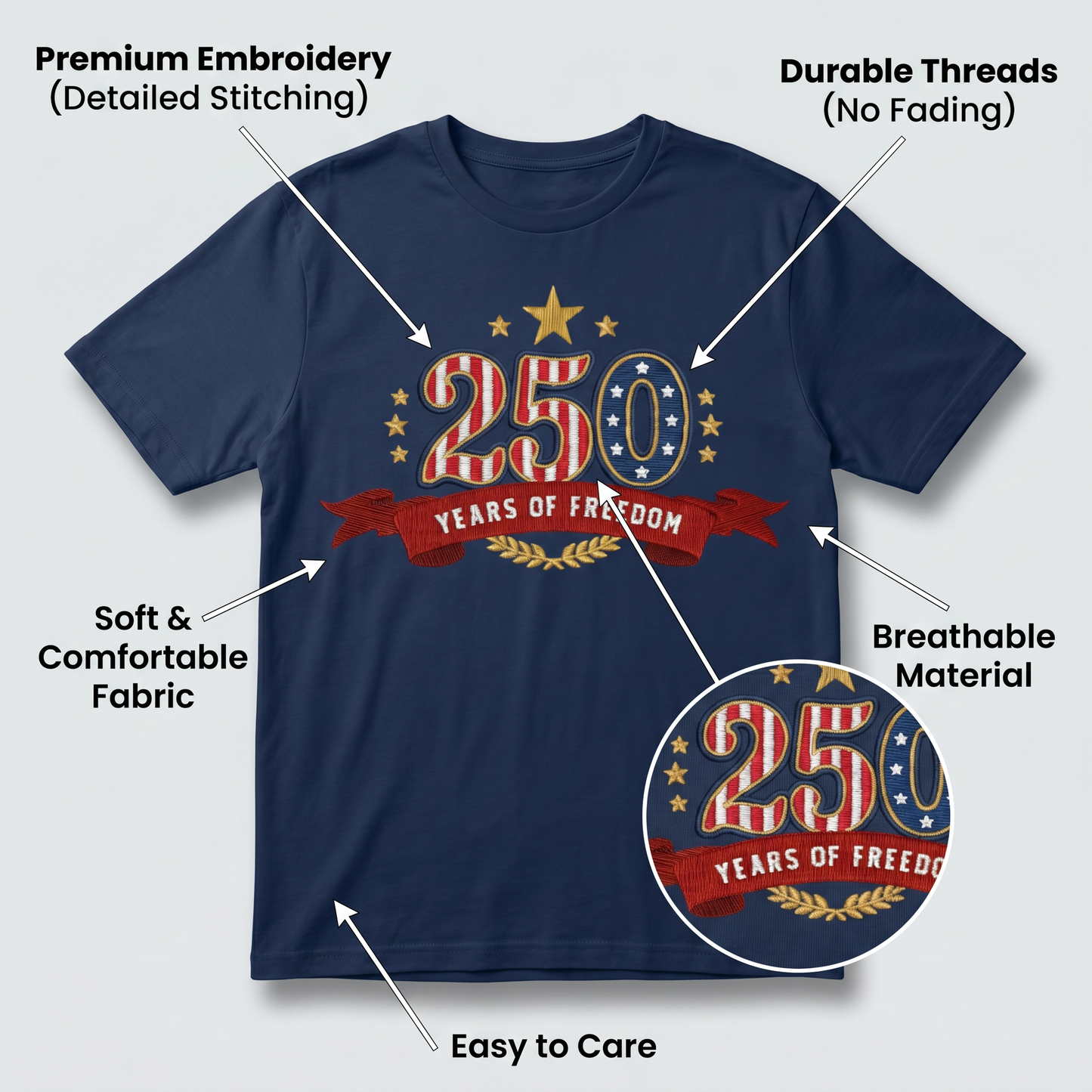 Liberty & Freedom 250 Years - Embroidered Eagle T-Shirt