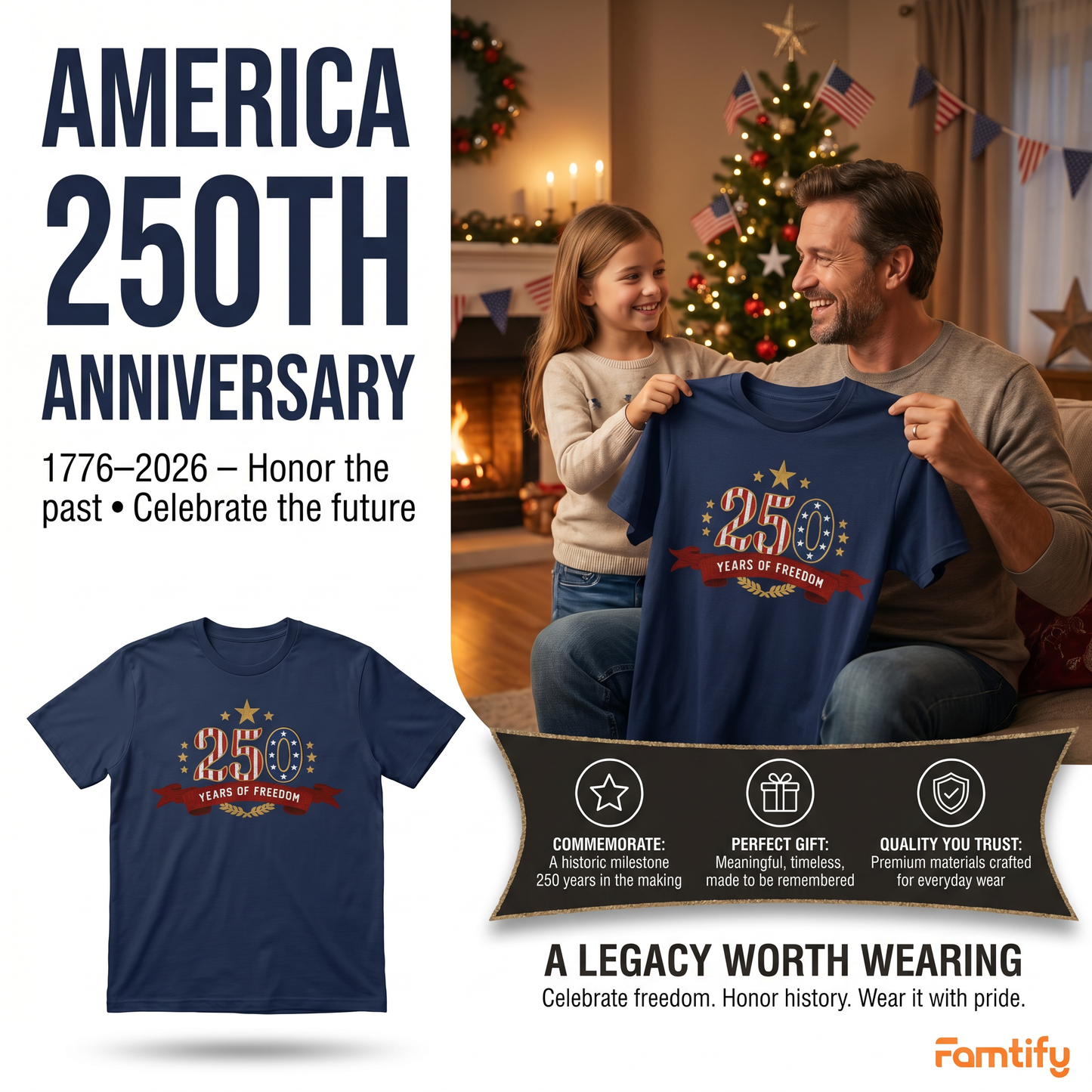 Liberty & Freedom 250 Years - Embroidered Eagle T-Shirt