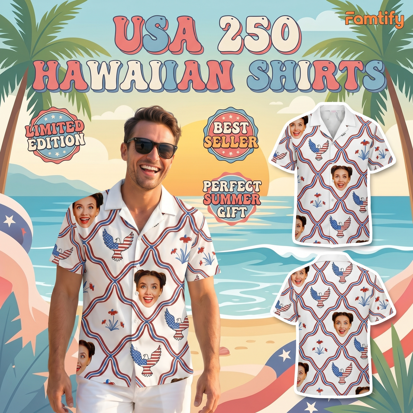 Custom Photo USA 250th Anniversary Patriotic Hawaii Shirt