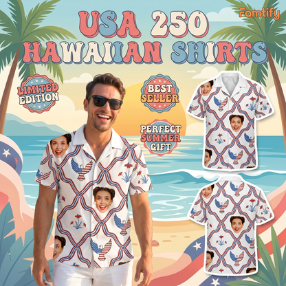 Custom Photo USA 250th Anniversary Patriotic Hawaii Shirt