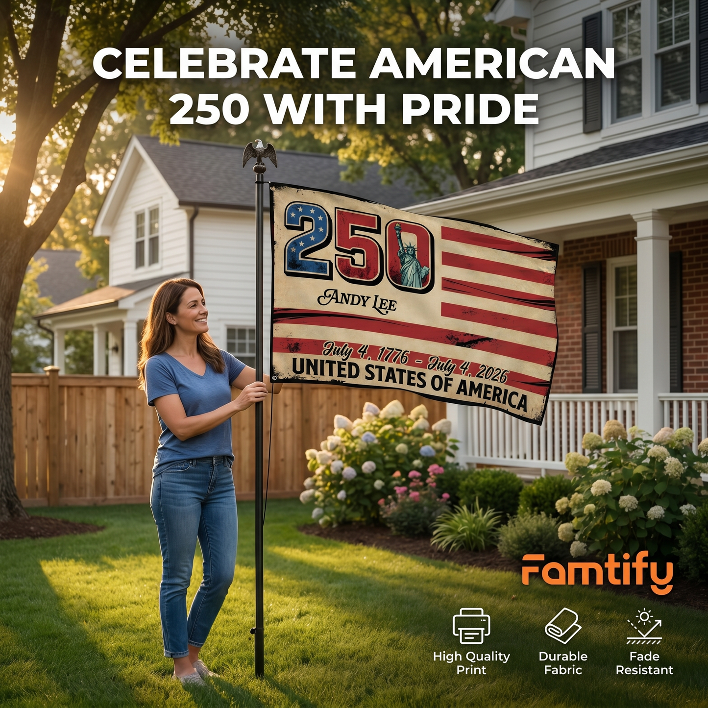 USA Semiquincentennial 1776-2026 Patriotic House Flag