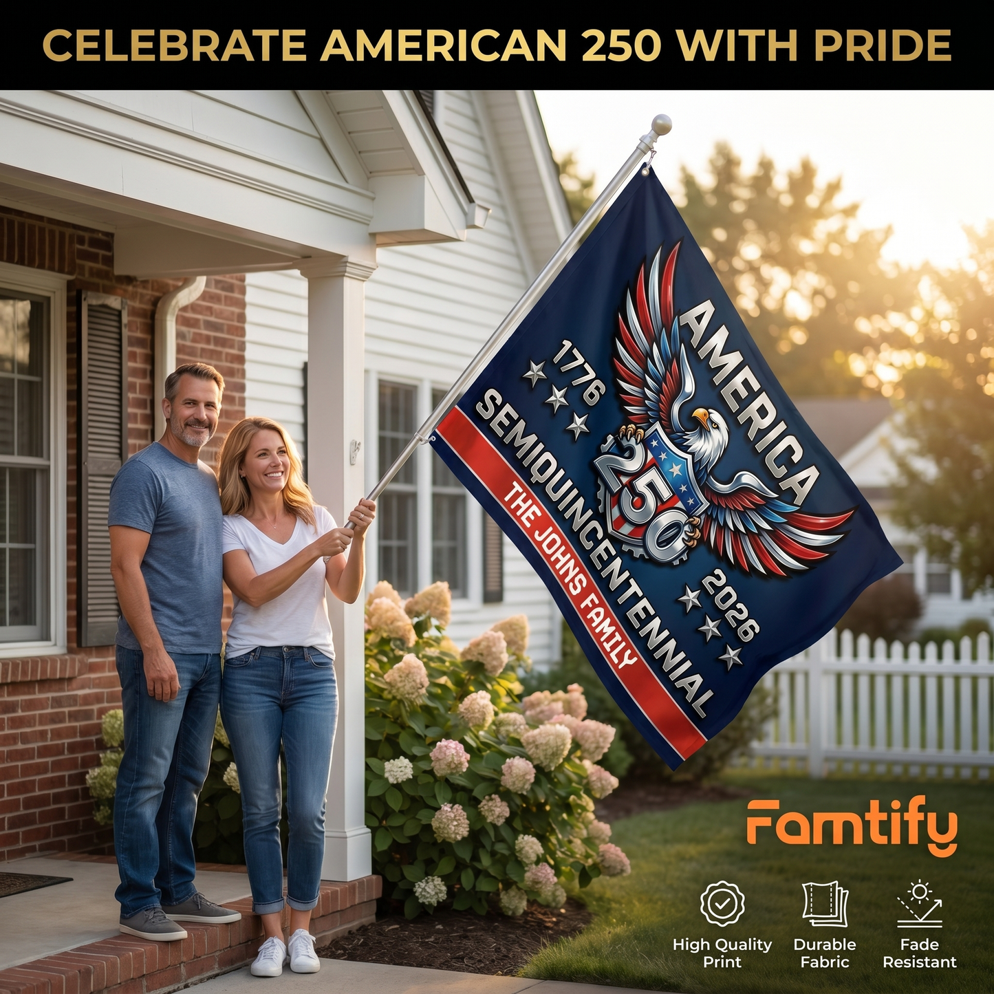 America 250 Years Semiquincentennial Double-Sided House Flag