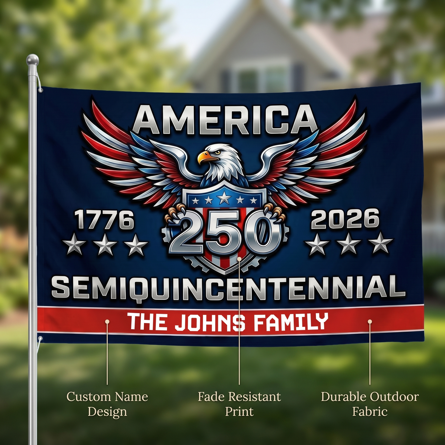 America 250 Years Semiquincentennial Double-Sided House Flag