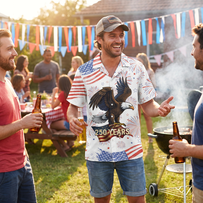 Personalized USA 250 Years Hawaiian Shirt – Patriotic Bald Eagle Fireworks Independence Shirt