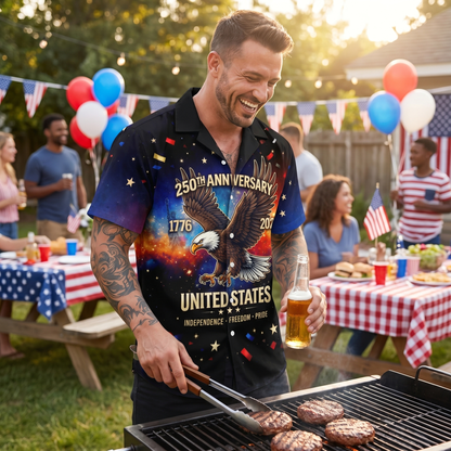 Personalized USA 250th Anniversary Hawaiian Shirt – 250 Years of Freedom Eagle Custom Name Shirt