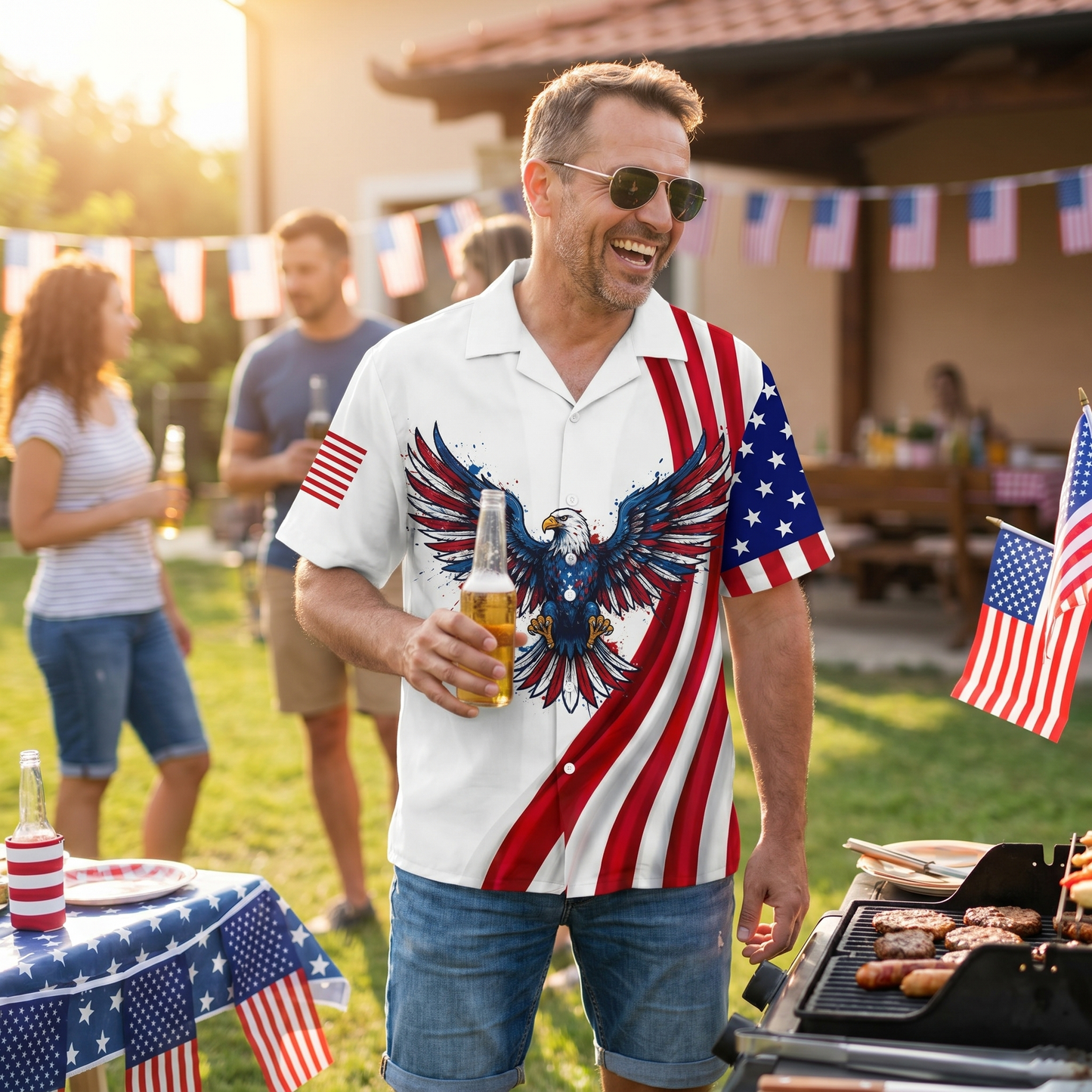 Personalized Patriotic Eagle Hawaiian Shirt – God Bless America 250th Anniversary 1776–2026 Custom Name Shirt