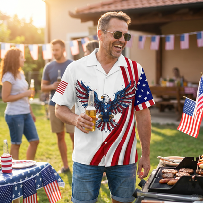 Personalized Patriotic Eagle Hawaiian Shirt – God Bless America 250th Anniversary 1776–2026 Custom Name Shirt