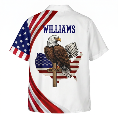 Personalized Patriotic Eagle Hawaiian Shirt – God Bless America 250th Anniversary 1776–2026 Custom Name Shirt