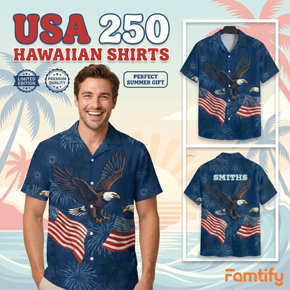 Personalized USA 250 Anniversary Eagle 1776-2026 Hawaii Shirt