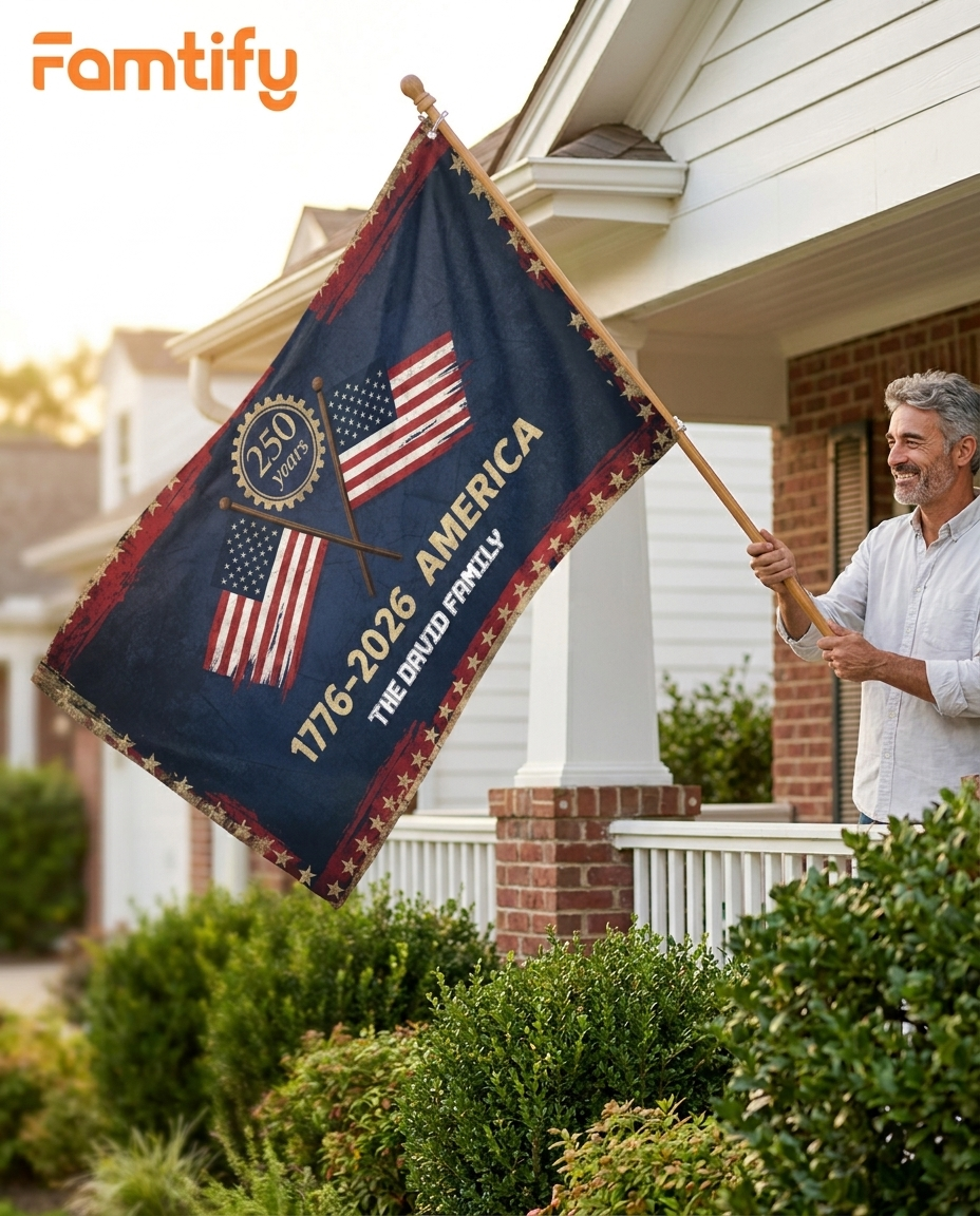 America 250 Years Anniversary Custom Family Name House Flag