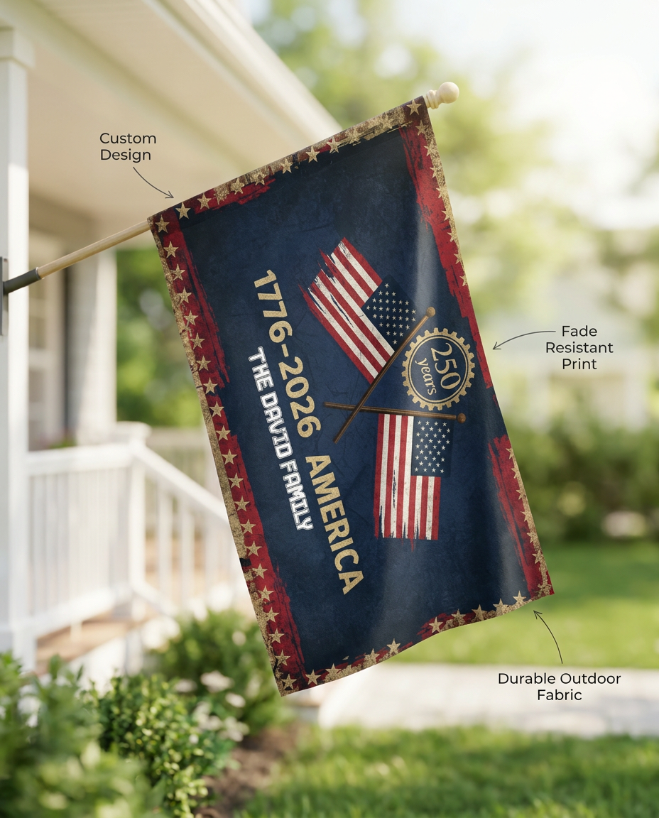 America 250 Years Anniversary Custom Family Name House Flag