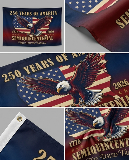 Custom Family Name 250 Years Of America Patriotic House Flag
