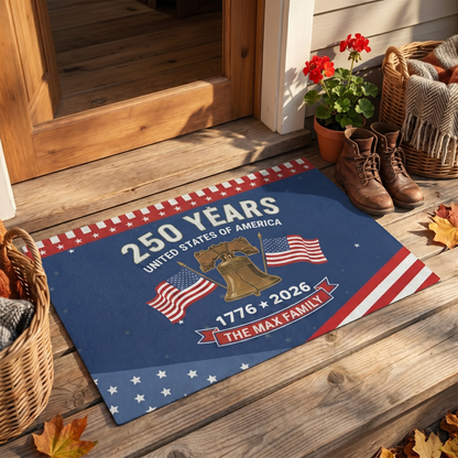 USA Semiquincentennial 250 Years Personalized Doormat - Patriotic Home Welcome Mat
