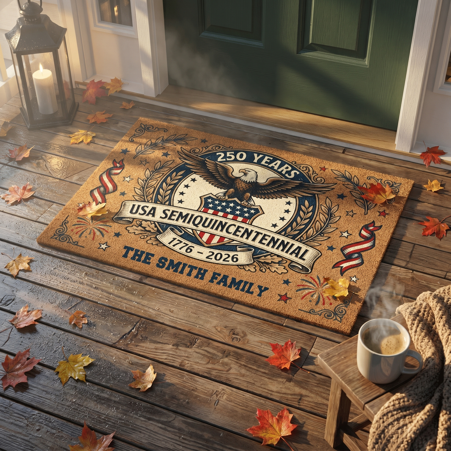 Personalized Family Name USA 250th Anniversary Doormat 1776-2026 Patriotic Welcome Mat