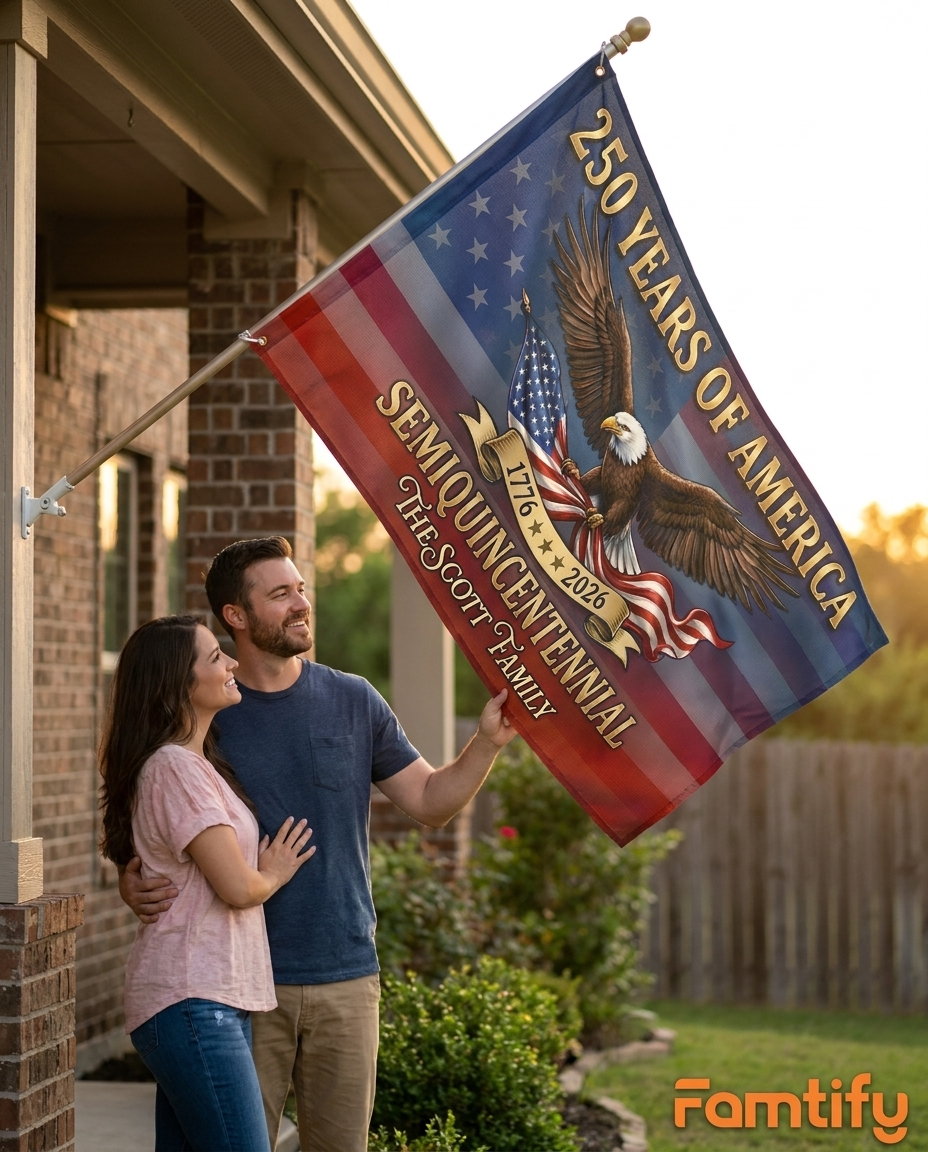 Custom Family Name 250 Years Of American Semiquincentennial Anniversary Banner House Flag