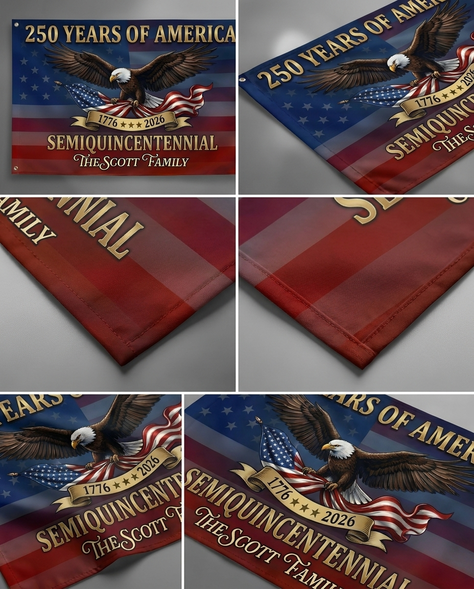 Custom Family Name 250 Years Of American Semiquincentennial Anniversary Banner House Flag
