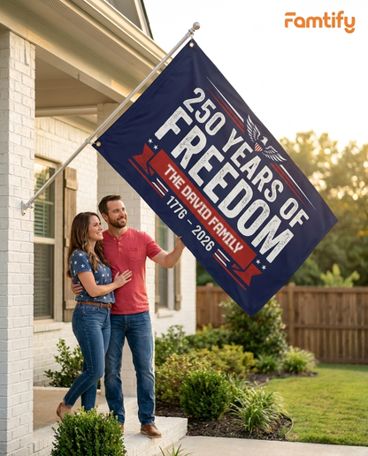 Custom Family Name 250 Years Of Freedom 1776-2026 4th Of July Double-Sided Flag