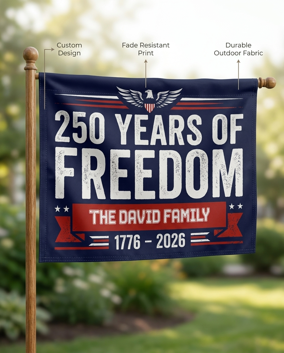 Custom Family Name 250 Years Of Freedom 1776-2026 4th Of July Double-Sided Flag