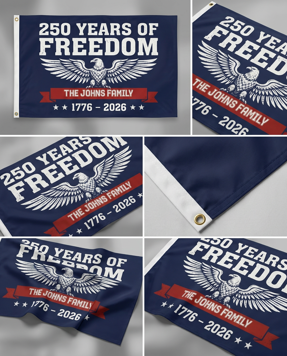 Custom Family Name 250 Years of Freedom 1776–2026 Eagle House Flag