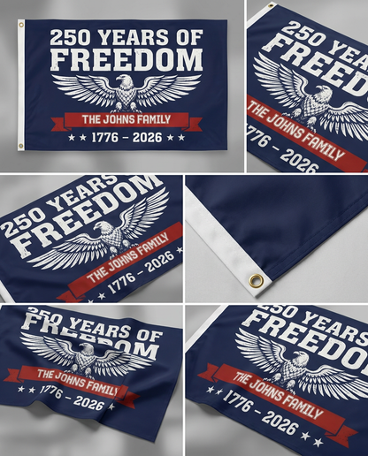 Custom Family Name 250 Years of Freedom 1776–2026 Eagle House Flag