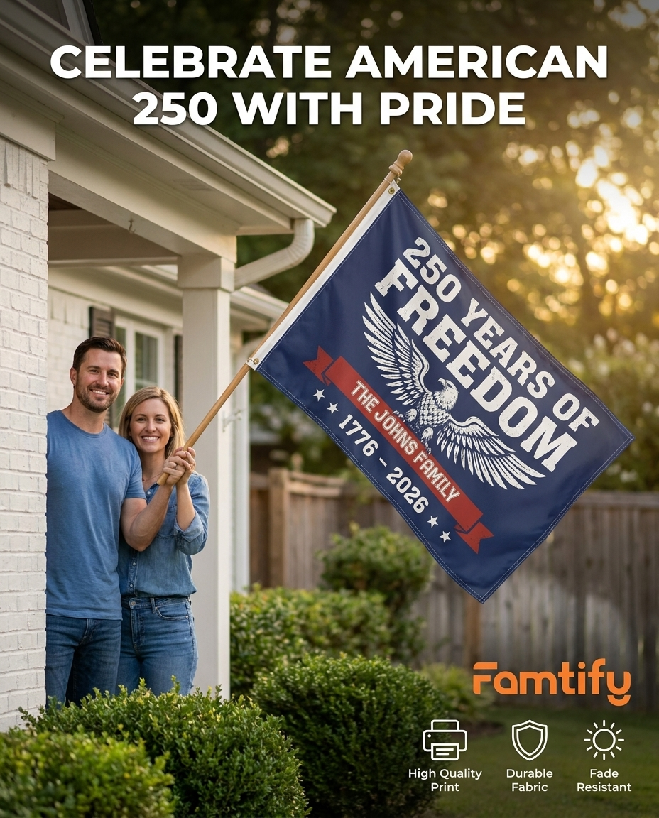 Custom Family Name 250 Years of Freedom 1776–2026 Eagle House Flag