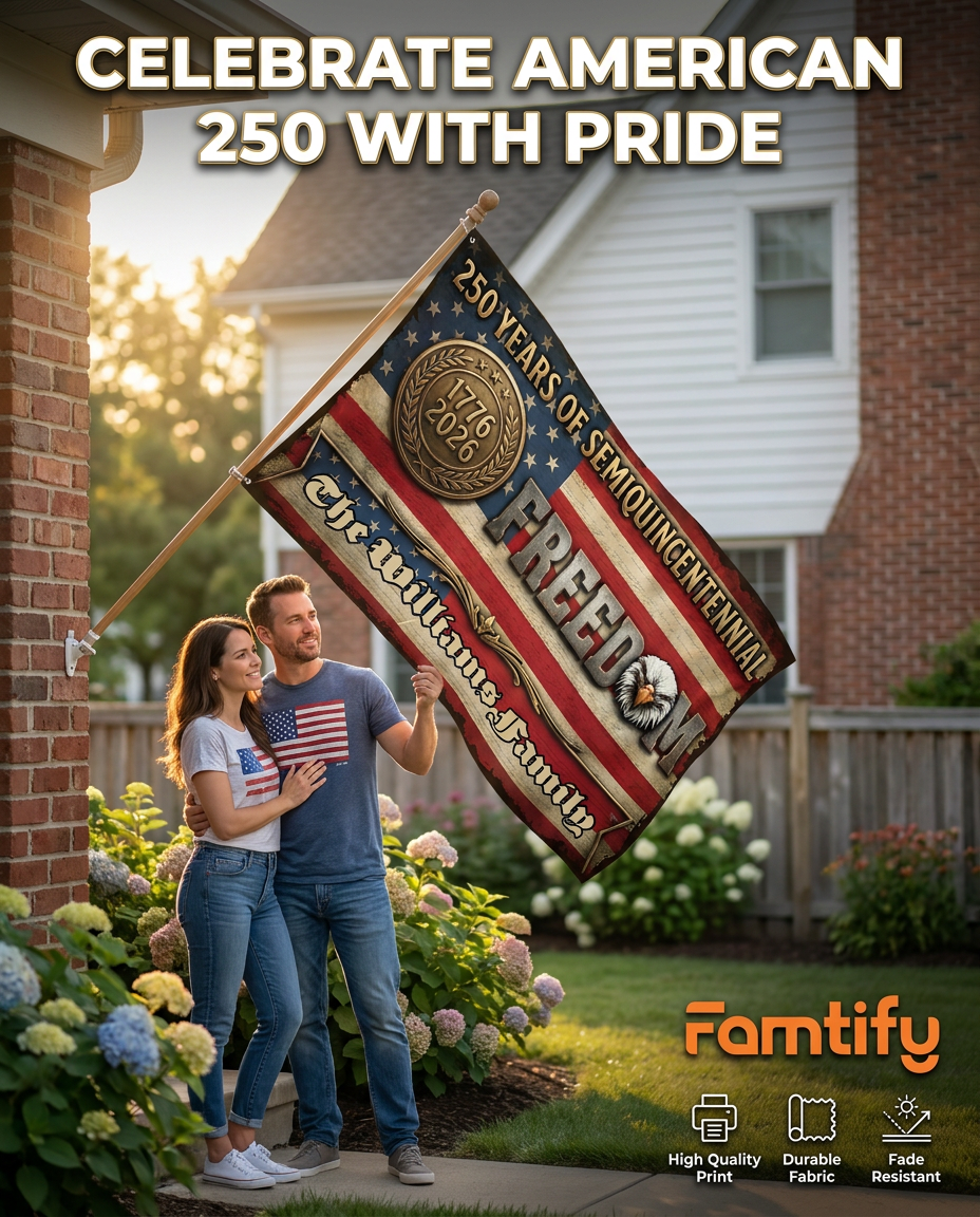 Custom Family Name 250 Years Of Freedom House Flag