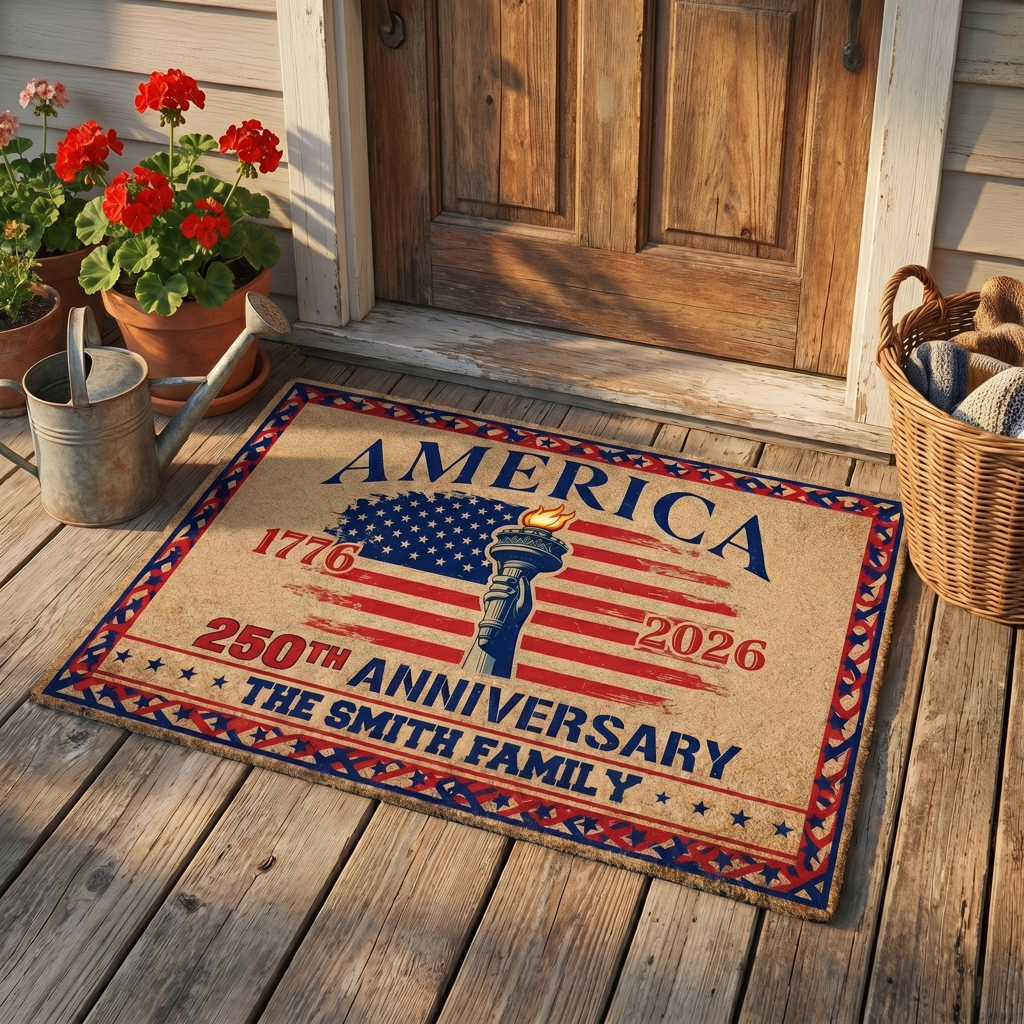 Custom Family Name 250th Anniversary America Welcome Rug