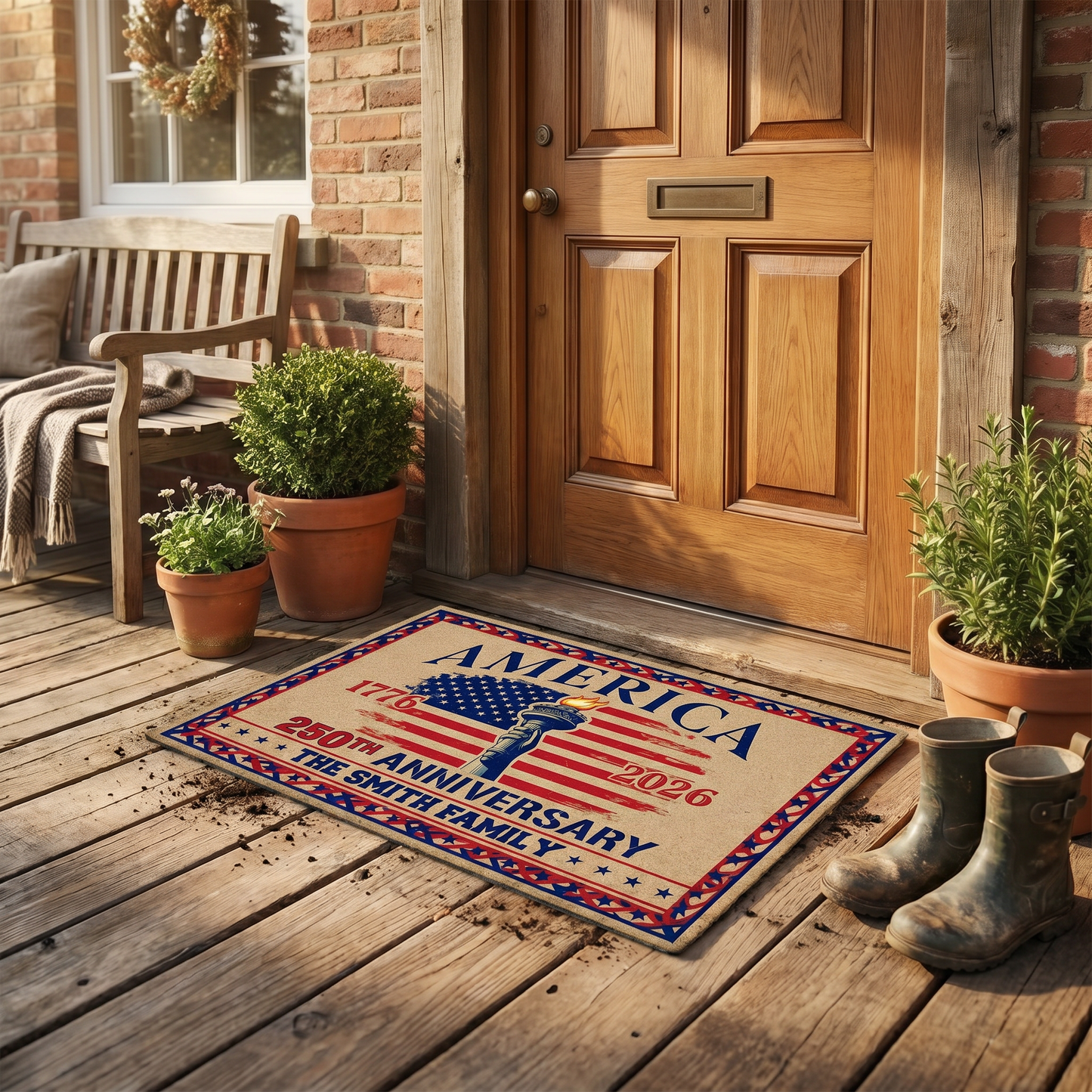Custom Family Name 250th Anniversary America Welcome Rug