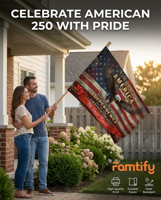 Custom Family Name America 250th Anniversary We The People Eagle House Flag